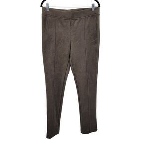 Andrew Marc Women's Faux Suede Leggings M Taupe Stretch‎ Front Seam Flat Back